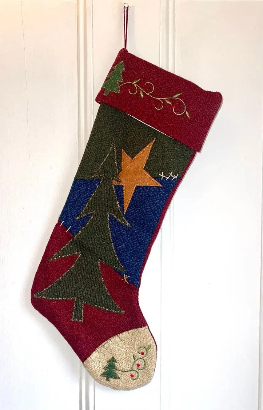 Prima Creations Christmas Stocking with Patchwork Christmas Tree and Yellow Star